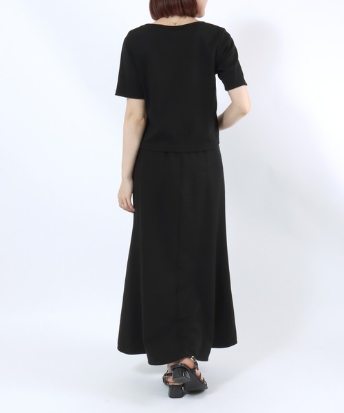 Salong hameu(サロン ハミュー)の「デニムビスチェレイヤード風 リブTシャツ/レディース/半袖/ドッキングトップス/レースアップ/韓国ファッション(Tシャツ/カットソー・レディース・ブラック/チャコールグレー・M/L)」の7枚目の写真