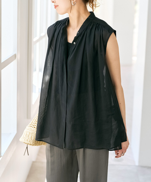 Spick & Span(スピックアンドスパン)の「ラミーコットンギャザーブラウス(シャツ/ブラウス・レディース・アイボリー/ブラック/オレンジ・FREE)」の8枚目の写真