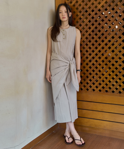 WEDNESDAYOASISFORWOMEN(ウェンズデー オアシス フォー ウーマン)の「ピュアヘンリーレップワンピース_BEIGE(WB6OP02)(ワンピース・レディース・Beige・FREE)」の1枚目の写真