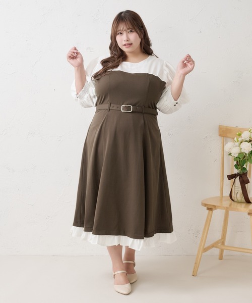 Louiosy(ルオシー)の「【Louiosy】【大きいサイズ】ベルト付きシャツドッキングワンピース(ワンピース・レディース・ネイビー/ブルー系その他/チャコールグレー/ブラック系その他/ホワイト系その他/ブラウン系その他・4L/3L/X-LARGE)」の9枚目の写真