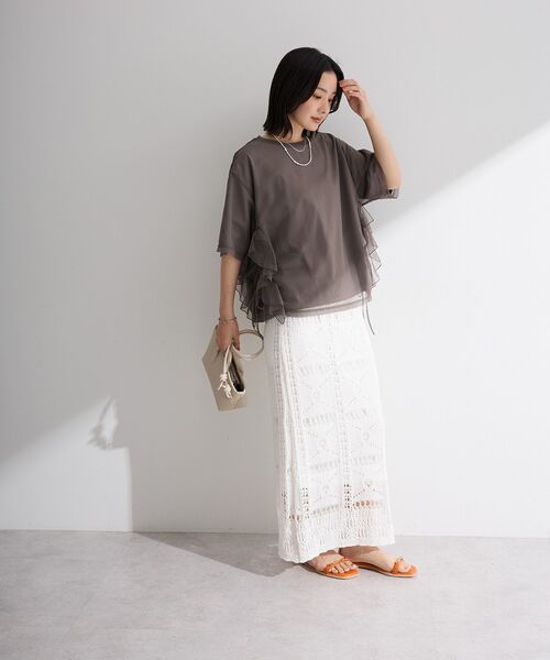 Green Parks(グリーンパークス)の「SET2点チュール+半袖TEE(Tシャツ/カットソー・レディース・オフホワイト/チャコールグレー/ブラック・FREE)」の18枚目の写真