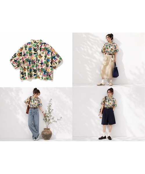 KONVINI(コンビニ)の「【KONVINI select】ポップイラスト総柄 クロップド 半袖シャツ(シャツ/ブラウス・レディース・ホワイト・FREE)」の9枚目の写真