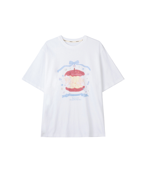 MELLOTORY(メロートリー)の「アップルメリーゴーラウンド 半袖Tシャツ (2カラー)(Tシャツ/カットソー・レディース・チャコールグレー/ホワイト・FREE)」の1枚目の写真