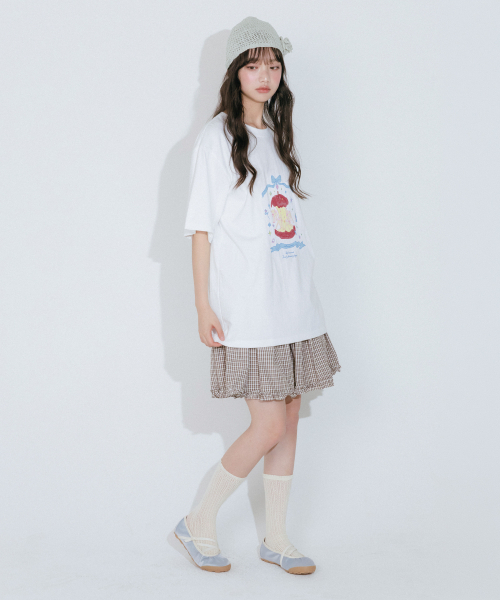 MELLOTORY(メロートリー)の「アップルメリーゴーラウンド 半袖Tシャツ (2カラー)(Tシャツ/カットソー・レディース・チャコールグレー/ホワイト・FREE)」の5枚目の写真