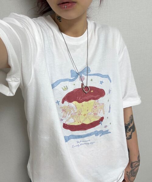 MELLOTORY(メロートリー)の「アップルメリーゴーラウンド 半袖Tシャツ (2カラー)(Tシャツ/カットソー・レディース・チャコールグレー/ホワイト・FREE)」の10枚目の写真