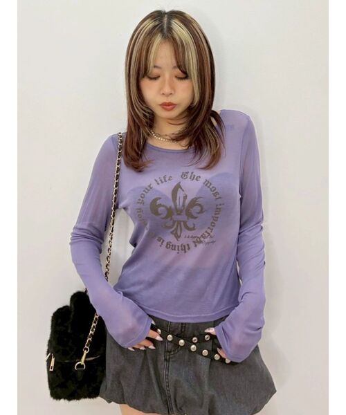 EVRIS（エヴリス）の「シアーロゴトップス（Tシャツ/カットソー・レディース・パープル/ホワイト/ブラック・FREE）」の3枚目の写真