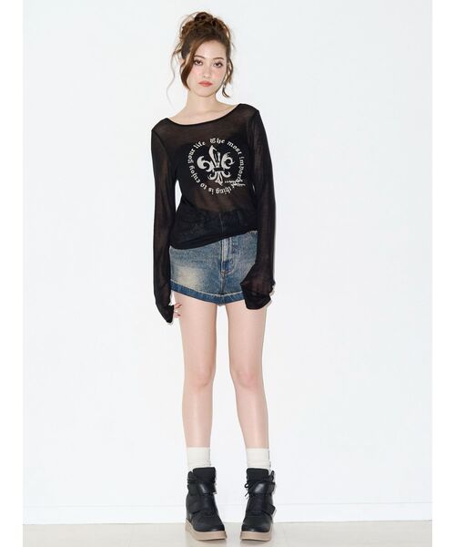 EVRIS（エヴリス）の「シアーロゴトップス（Tシャツ/カットソー・レディース・パープル/ホワイト/ブラック・FREE）」の15枚目の写真