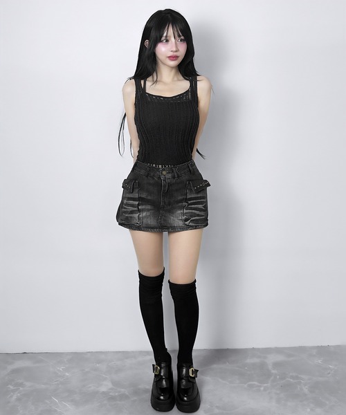 FOLLOWIN(フォロウィン)の「【3COLOR】スタッズポケット ヴィンテージウォッシュ デニムスカート(スカート・レディース・ブルー/ダークグレー/グレー・SMALL/MEDIUM/LARGE)」の18枚目の写真