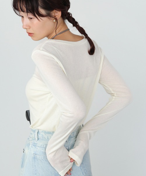 Bou Jeloud(ブージュルード)の「ベーシックセミシアーカットソー(Tシャツ/カットソー・レディース・ブラック/オフホワイト・FREE)」の6枚目の写真