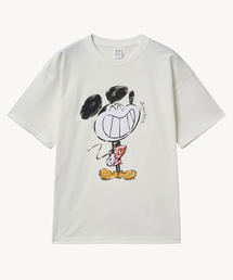 ヴィンテージウォッシングスマイル_ミッキー_ Tシャツ (ホワイト)