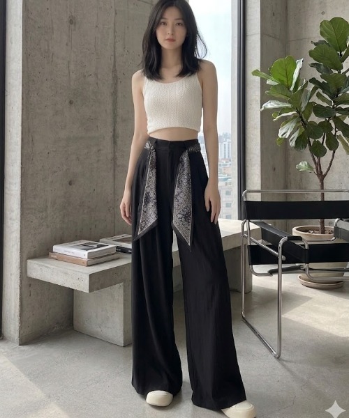 gossip!ロサンゼルス(ゴシップロサンゼルス)の「YUGA ハイウエスト ストレートワイドレッグ(デニムパンツ・レディース・ブラック/ホワイト・L/M)」の3枚目の写真