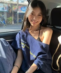 Tシャツ/カットソー（ブルー・ネイビー/青色系・オフショルダー