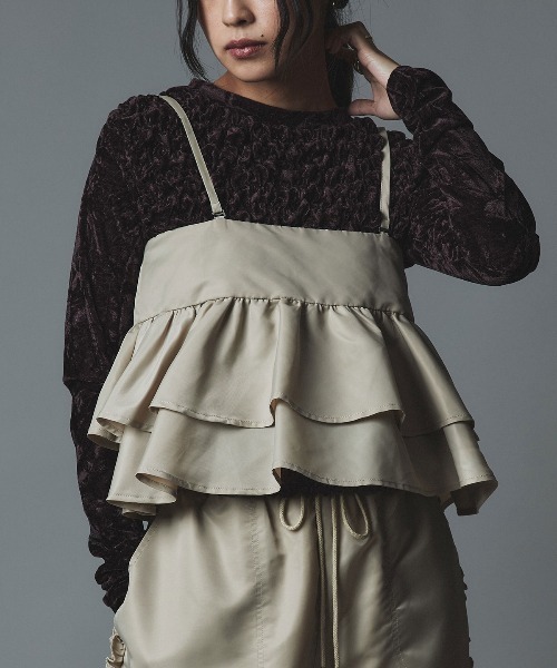W:Huku(フーク)の「【W:Huku / ナイロンオックス】ペプラム ビスチェ / Nylon Oxford Peplum Bustier(ベスト・レディース・ライトベージュ・FREE)」の3枚目の写真
