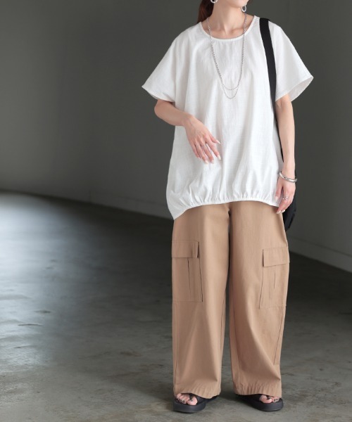 HUG.U(ハグユー)の「まるっとカバー。 綿100%ナチュラルTシャツ(Tシャツ/カットソー・レディース・レッド/ネイビー/ブラック/ダークグレー/グリーン/ホワイト・FREE)」の19枚目の写真