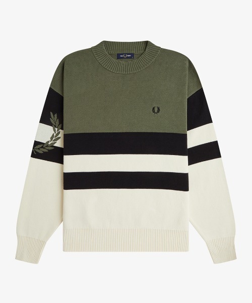FRED PERRY（フレッドペリー）の「Tipped Graphic Jumper／ティップドグラフィックジャンパー（ニット/セーター・メンズ・カーキ・S/M/L）」の6枚目の写真