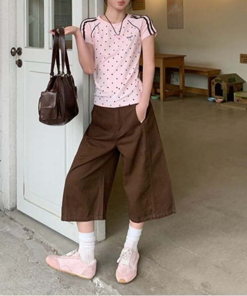Vipoa(ヴィポア)の「polka dot line T-shirt(Tシャツ/カットソー・レディース・ピンク/ホワイト・FREE)」の9枚目の写真