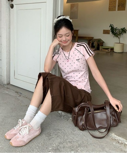 Vipoa(ヴィポア)の「polka dot line T-shirt(Tシャツ/カットソー・レディース・ピンク/ホワイト・FREE)」の11枚目の写真