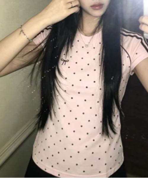 Vipoa(ヴィポア)の「polka dot line T-shirt(Tシャツ/カットソー・レディース・ピンク/ホワイト・FREE)」の13枚目の写真