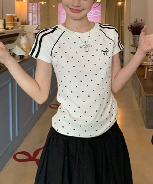 Vipoa(ヴィポア)の「polka dot line T-shirt(Tシャツ/カットソー・レディース・ピンク/ホワイト・FREE)」の14枚目の写真