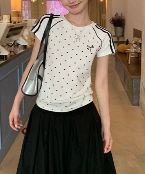 Vipoa(ヴィポア)の「polka dot line T-shirt(Tシャツ/カットソー・レディース・ピンク/ホワイト・FREE)」の15枚目の写真