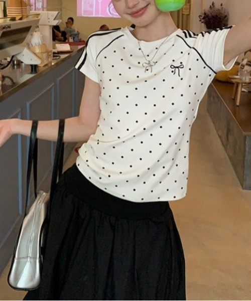 Vipoa(ヴィポア)の「polka dot line T-shirt(Tシャツ/カットソー・レディース・ピンク/ホワイト・FREE)」の16枚目の写真