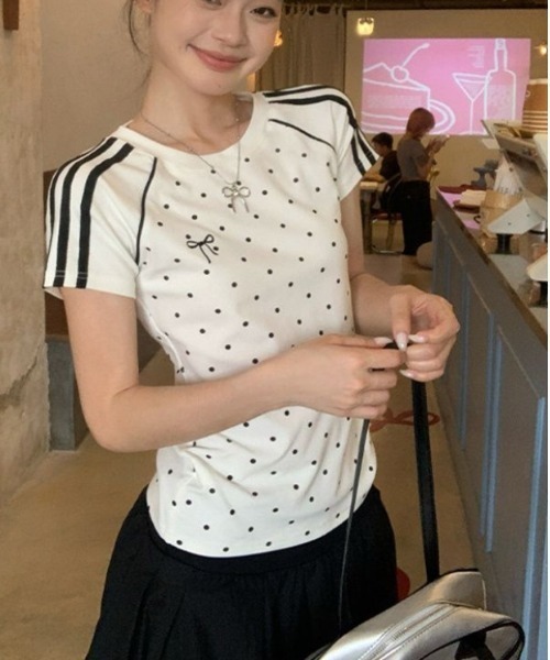 Vipoa(ヴィポア)の「polka dot line T-shirt(Tシャツ/カットソー・レディース・ピンク/ホワイト・FREE)」の17枚目の写真