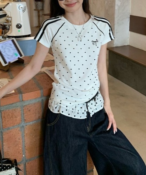 Vipoa(ヴィポア)の「polka dot line T-shirt(Tシャツ/カットソー・レディース・ピンク/ホワイト・FREE)」の18枚目の写真