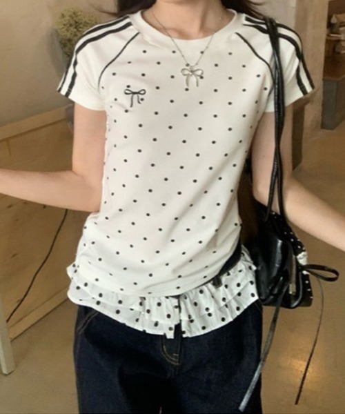 Vipoa(ヴィポア)の「polka dot line T-shirt(Tシャツ/カットソー・レディース・ピンク/ホワイト・FREE)」の19枚目の写真
