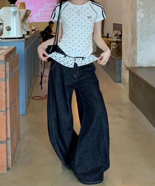 Vipoa(ヴィポア)の「polka dot line T-shirt(Tシャツ/カットソー・レディース・ピンク/ホワイト・FREE)」の21枚目の写真