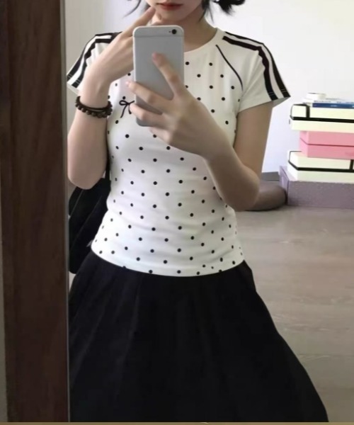 Vipoa(ヴィポア)の「polka dot line T-shirt(Tシャツ/カットソー・レディース・ピンク/ホワイト・FREE)」の22枚目の写真
