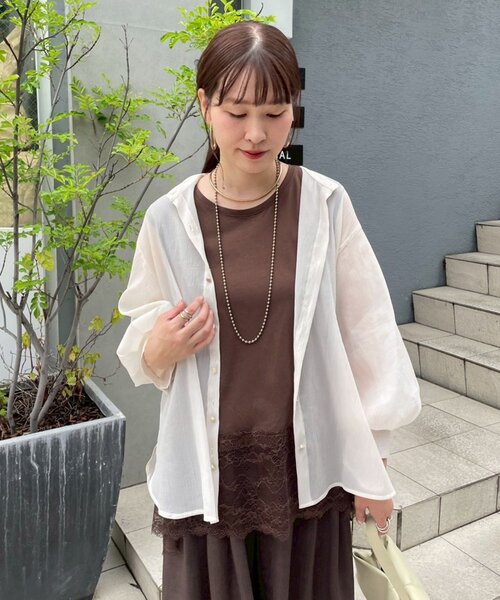Remind me and forever（リマインドミーアンドフォーエバー）の「【@_misato____】上品シアーWボタンブラウス（シャツ/ブラウス・レディース・ダークブラウン/アイボリー/モカ/ブルー/ブラック・FREE）」の6枚目の写真