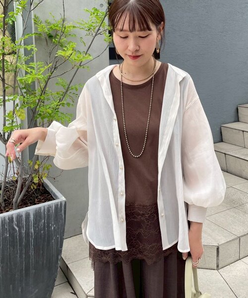 Remind me and forever（リマインドミーアンドフォーエバー）の「【@_misato____】上品シアーWボタンブラウス（シャツ/ブラウス・レディース・ダークブラウン/アイボリー/モカ/ブルー/ブラック・FREE）」の7枚目の写真