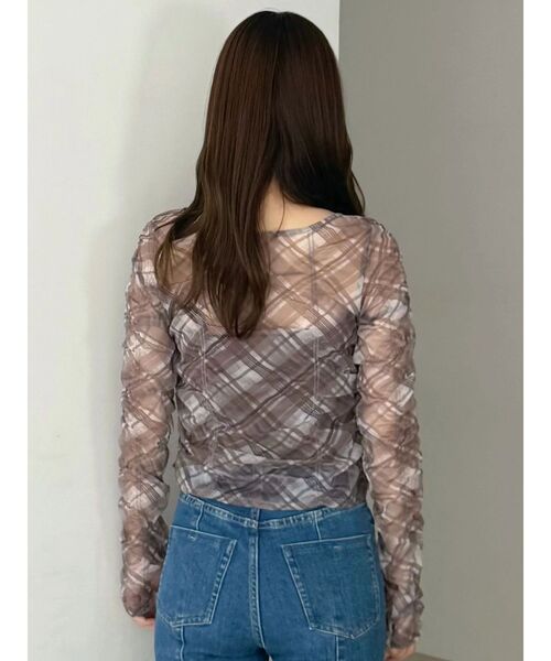 MERCURYDUO（マーキュリーデュオ）の「チュールシャーリングトップス（Tシャツ/カットソー・レディース・ブラウン/その他1・FREE）」の6枚目の写真