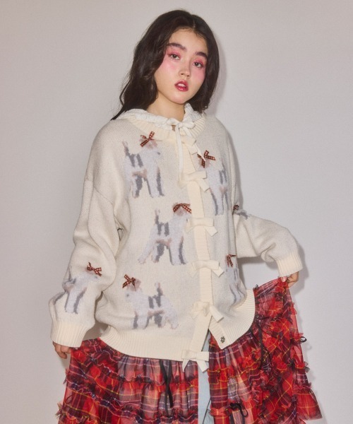 Candy Stripper(キャンディストリッパー)の「DOG RIBBON KNIT カーディガン(カーディガン/ボレロ・レディース・レッド/アイボリー/チャコール・FREE)」の6枚目の写真