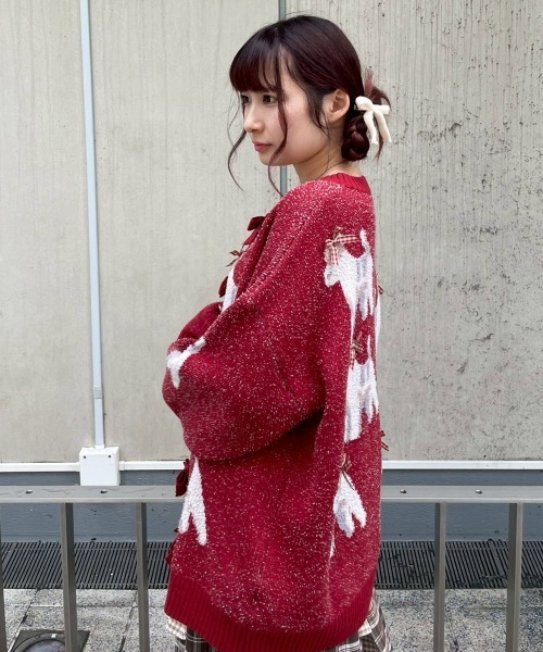 Candy Stripper(キャンディストリッパー)の「DOG RIBBON KNIT カーディガン(カーディガン/ボレロ・レディース・レッド/アイボリー/チャコール・FREE)」の10枚目の写真