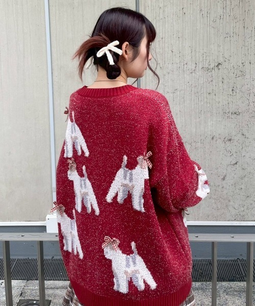 Candy Stripper(キャンディストリッパー)の「DOG RIBBON KNIT カーディガン(カーディガン/ボレロ・レディース・レッド/アイボリー/チャコール・FREE)」の11枚目の写真