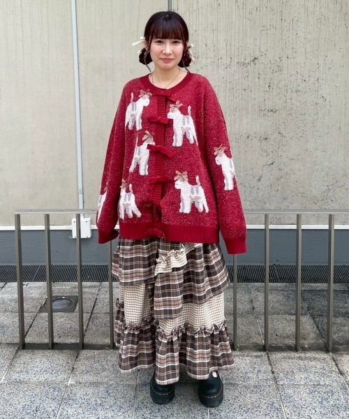 Candy Stripper(キャンディストリッパー)の「DOG RIBBON KNIT カーディガン(カーディガン/ボレロ・レディース・レッド/アイボリー/チャコール・FREE)」の12枚目の写真