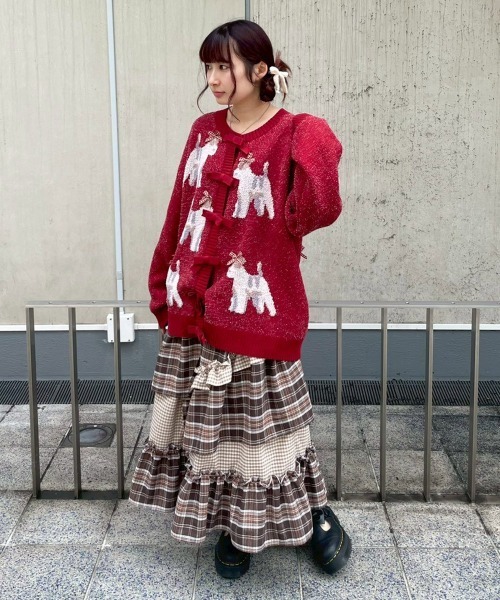 Candy Stripper(キャンディストリッパー)の「DOG RIBBON KNIT カーディガン(カーディガン/ボレロ・レディース・レッド/アイボリー/チャコール・FREE)」の13枚目の写真