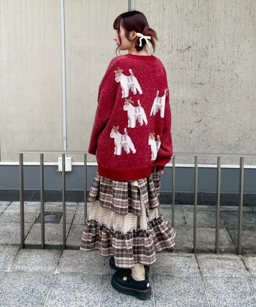 Candy Stripper(キャンディストリッパー)の「DOG RIBBON KNIT カーディガン(カーディガン/ボレロ・レディース・レッド/アイボリー/チャコール・FREE)」の14枚目の写真