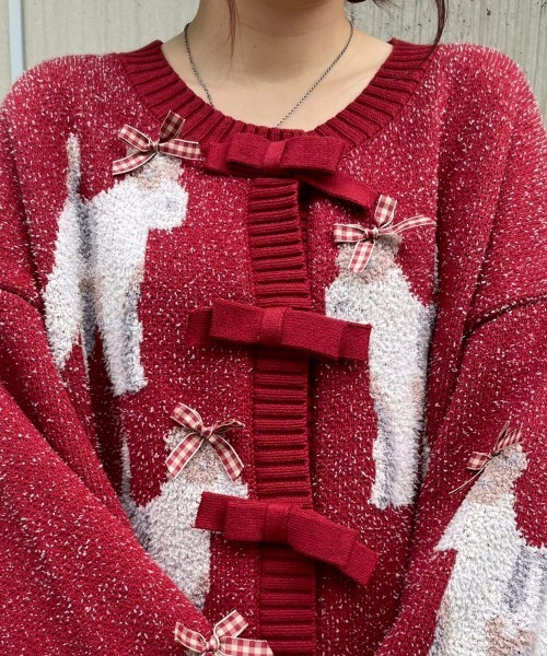 Candy Stripper(キャンディストリッパー)の「DOG RIBBON KNIT カーディガン(カーディガン/ボレロ・レディース・レッド/アイボリー/チャコール・FREE)」の15枚目の写真