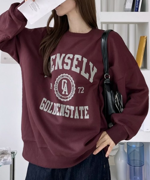 Ada.（エイダ）の「カレッジ フロッキー ロゴ ビッグ スウェット プルオーバー（Tシャツ/カットソー・レディース・ネイビー/杢グレー/ワインレッド・FREE）」の5枚目の写真