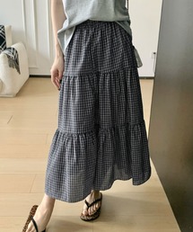 チェック柄 ティアードロングスカート