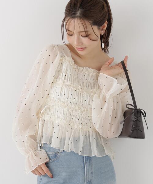 PROPORTION BODY DRESSING(プロポーションボディドレッシング)の「<a>シャーリングフリルキャンディースリーブブラウス / 1216210906(シャツ/ブラウス・レディース・ホワイト系その他/グレー/ピンク・FREE)」の2枚目の写真
