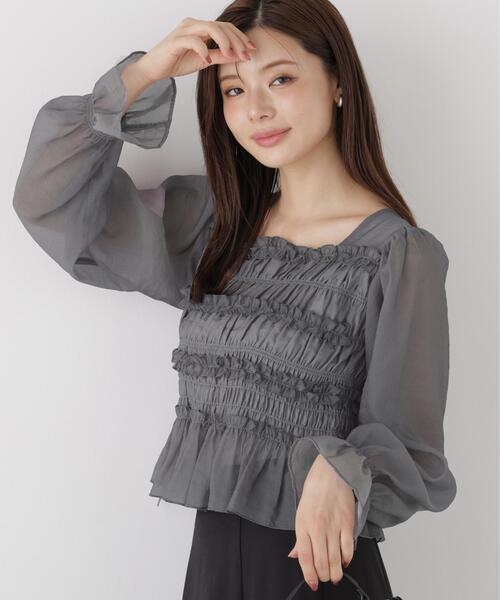 PROPORTION BODY DRESSING(プロポーションボディドレッシング)の「<a>シャーリングフリルキャンディースリーブブラウス / 1216210906(シャツ/ブラウス・レディース・ホワイト系その他/グレー/ピンク・FREE)」の1枚目の写真