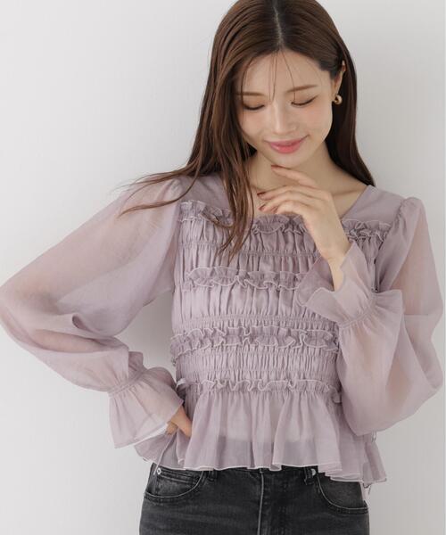 PROPORTION BODY DRESSING(プロポーションボディドレッシング)の「<a>シャーリングフリルキャンディースリーブブラウス / 1216210906(シャツ/ブラウス・レディース・ホワイト系その他/グレー/ピンク・FREE)」の3枚目の写真