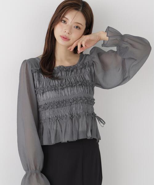 PROPORTION BODY DRESSING(プロポーションボディドレッシング)の「<a>シャーリングフリルキャンディースリーブブラウス / 1216210906(シャツ/ブラウス・レディース・ホワイト系その他/グレー/ピンク・FREE)」の4枚目の写真