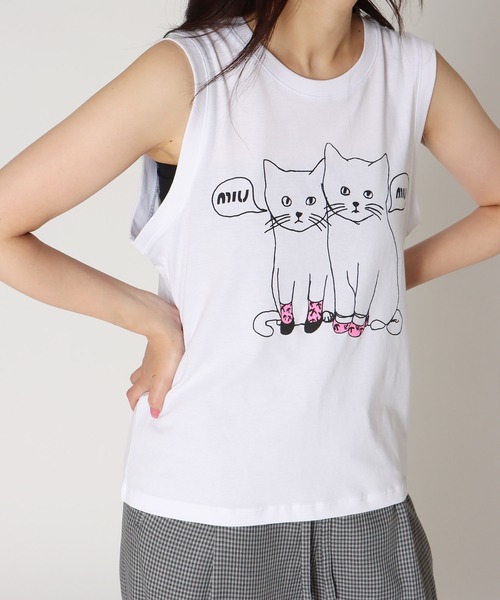 BLACK SCORE(ブラックスコア)の「BLACK SCORE / MIU MIU CATS TANK(ブラックスコア ミウミウキャットタンクトップ)(Tシャツ/カットソー・レディース・ホワイト・36)」の1枚目の写真