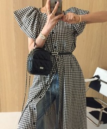フリルスリーブシャツワンピース