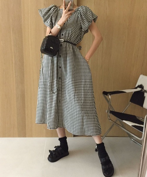 FAVORITO(ファヴォリート)の「フリルスリーブシャツワンピース(シャツワンピース・レディース・ブラック・F)」の10枚目の写真
