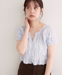 natural couture | シャーリングパフブラウス(シャツ/ブラウス)
